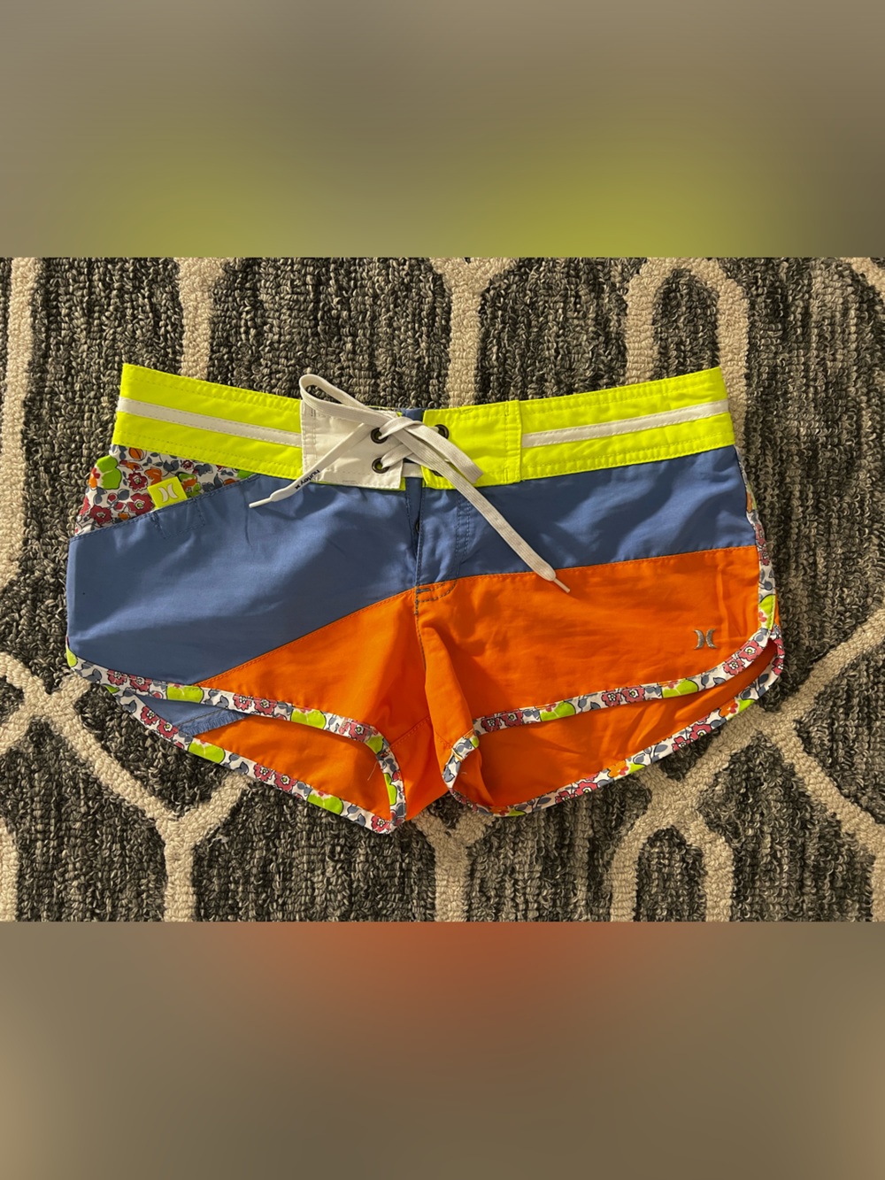 Hurley Floral Trim Multicolor Swim Shorts with Neon Accents